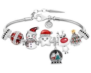 Stříbrný náramek Beads - sada - sněhulák, sob, vánoční stromeček, hvězda, Vánoce