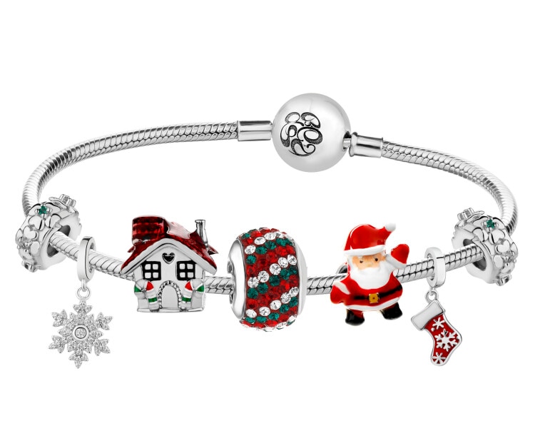 Bransoletka beads zestaw - śnieżynka, święty Mikołaj, skarpeta, domek, Święta