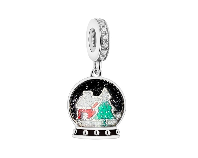 Zawieszka srebrna beads z cyrkoniami i emalią - Święta