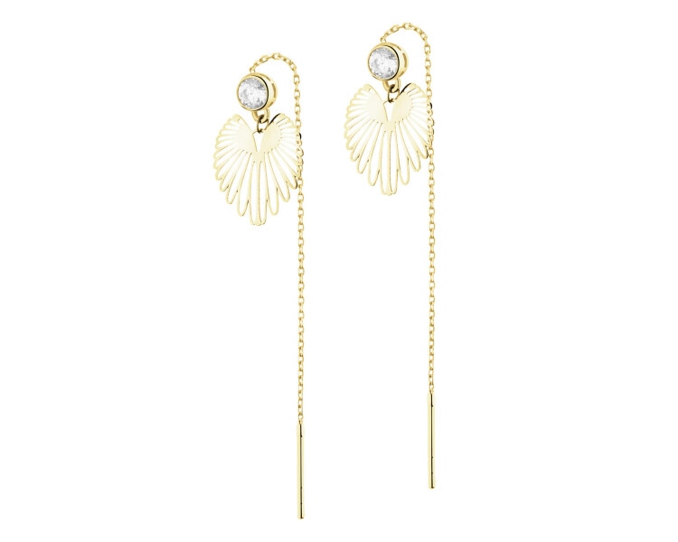 Złote kolczyki z cyrkoniami - skrzydła