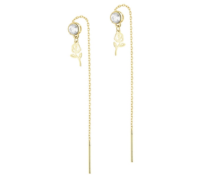 Złote kolczyki z cyrkoniami - kwiaty