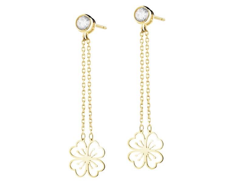 Złote kolczyki z cyrkoniami - kwiaty
