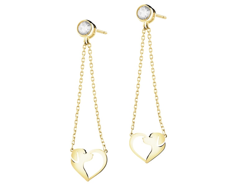 Złote kolczyki z cyrkoniami - pieski, serca