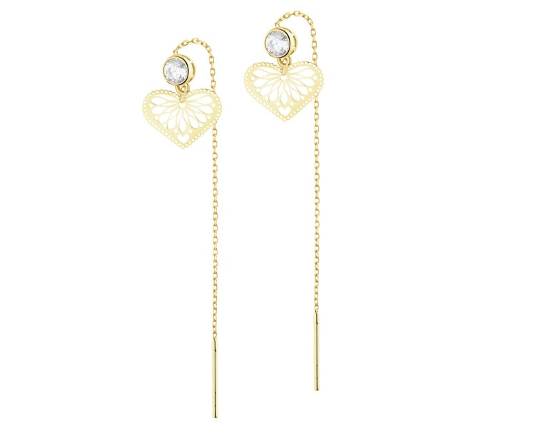 Złote kolczyki z cyrkoniami- serca