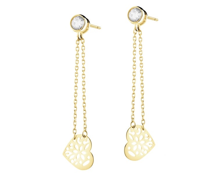 Złote kolczyki z cyrkoniami- serca