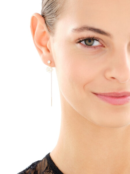 Złote kolczyki z cyrkoniami - kwiaty lotosu