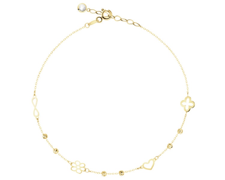 Złota bransoletka z cyrkonią - nieskończoność, kwiat, serce, koniczyna