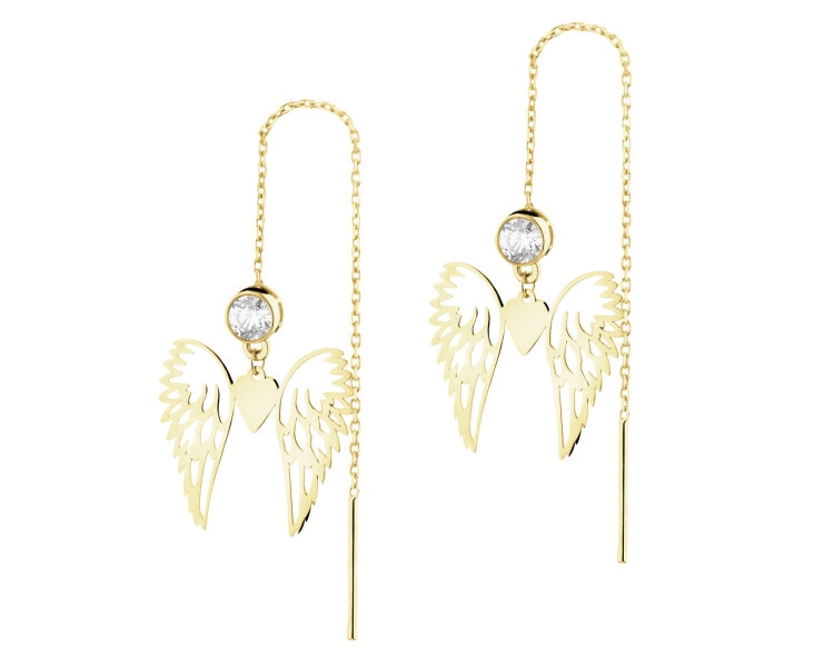 Złote kolczyki z cyrkoniami - skrzydła