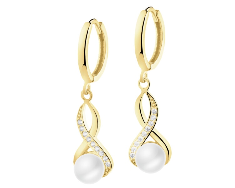 Złote kolczyki z perłami i cyrkoniami