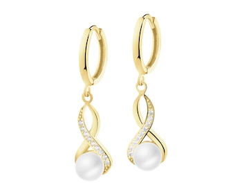 Złote kolczyki z perłami i cyrkoniami