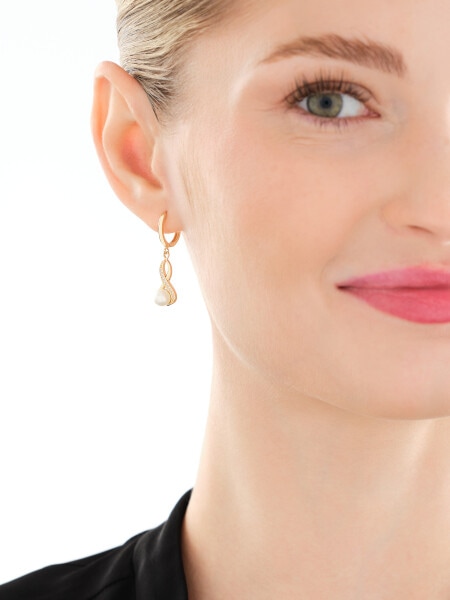 Złote kolczyki z perłami i cyrkoniami