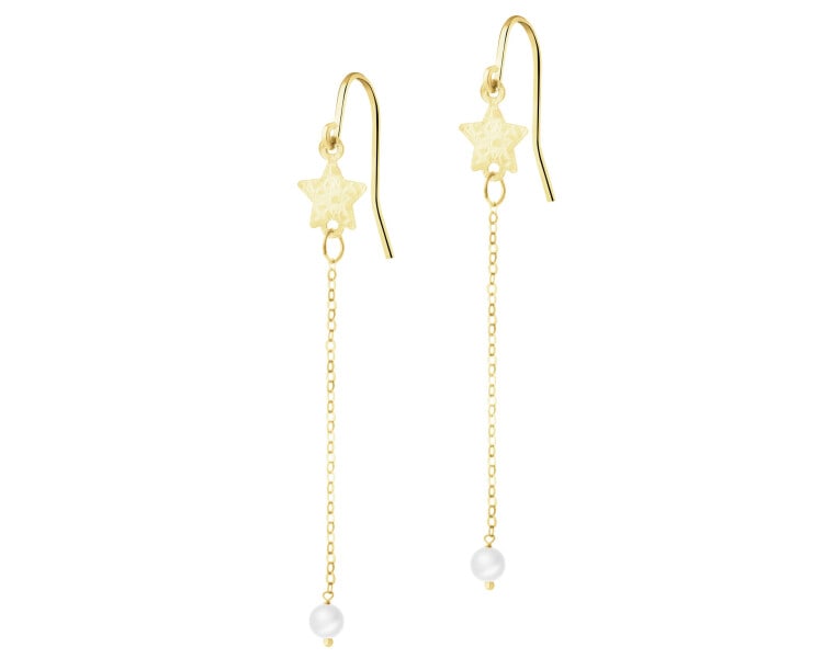9 K Yellow Gold Dangling Earring with Pearl