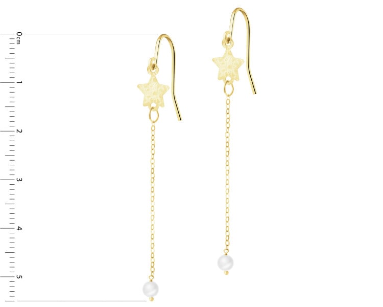 9 K Yellow Gold Dangling Earring with Pearl