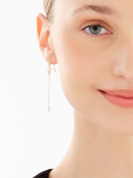 9 K Yellow Gold Dangling Earring with Pearl