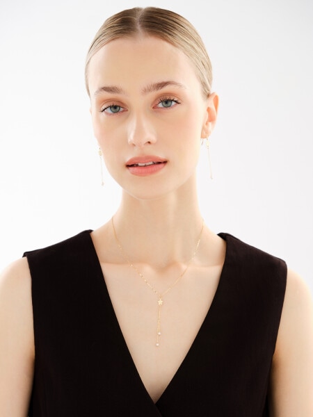 9 K Yellow Gold Dangling Earring with Pearl