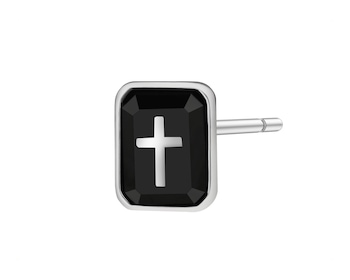 Stříbrná kusová náušnice s achátem - kříž