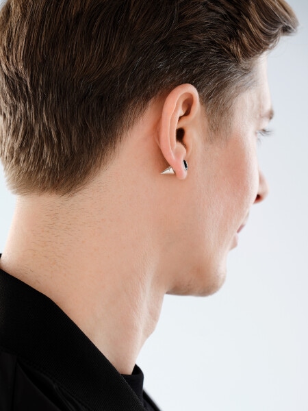 Stříbrná kusová náušnice s achátem - kříž