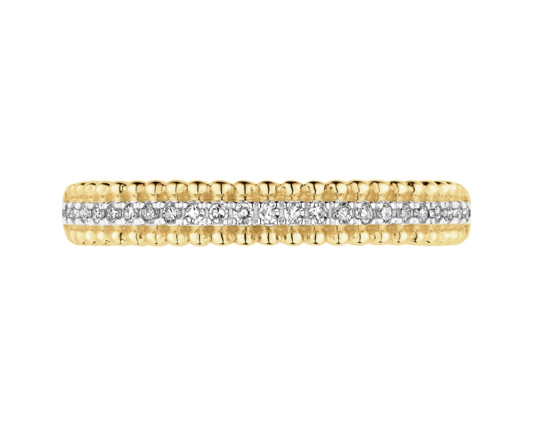9 K Rhodium-Plated Yellow Gold Ring with Diamonds - 0,06 ct - fineness 14 K