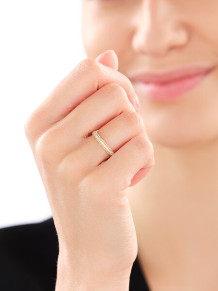 9 K Rhodium-Plated Yellow Gold Ring with Diamonds - 0,06 ct - fineness 14 K