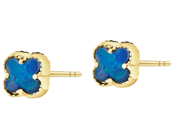 Złote kolczyki z opalami syntetycznymi - koniczyny