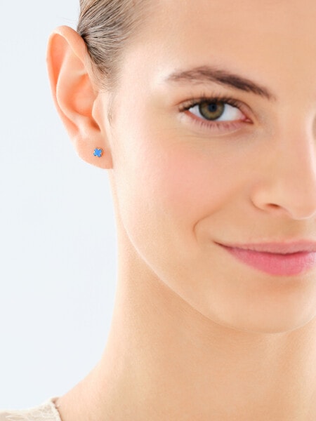 Złote kolczyki z opalami syntetycznymi - koniczyny