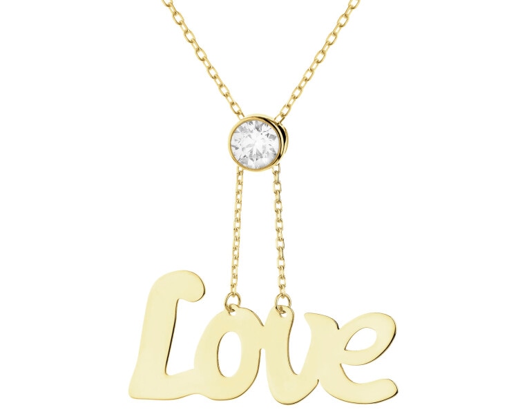 Złoty naszyjnik z cyrkonią - love