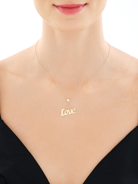 Złoty naszyjnik z cyrkonią - love