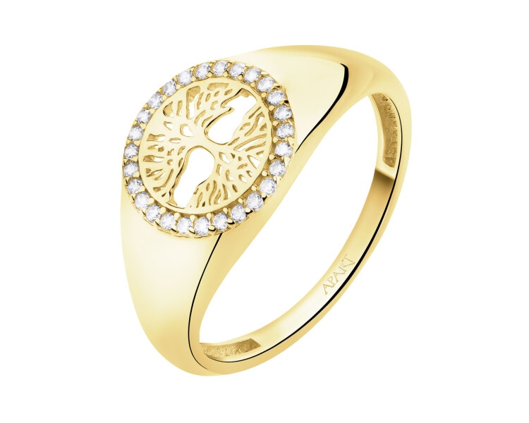 Zlatý pečetní prsten se zirkony - strom života