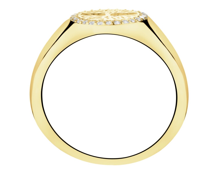 Złoty pierścionek z cyrkoniami - sygnet - drzewko