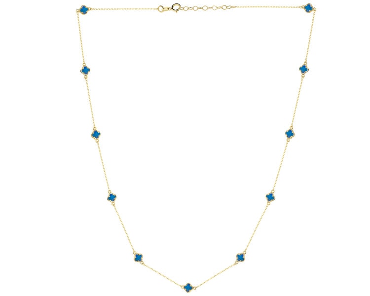 Złoty naszyjnik z opalami syntetycznymi - koniczyny