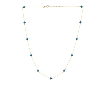 Złoty naszyjnik z opalami syntetycznymi - koniczyny