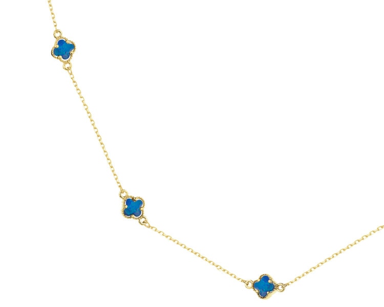 Złoty naszyjnik z opalami syntetycznymi - koniczyny