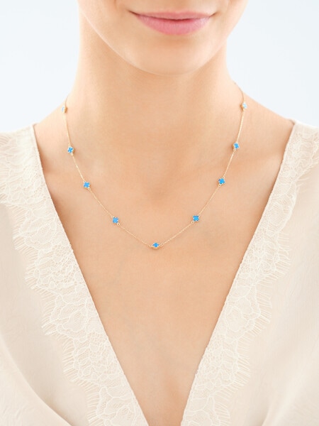 Złoty naszyjnik z opalami syntetycznymi - koniczyny