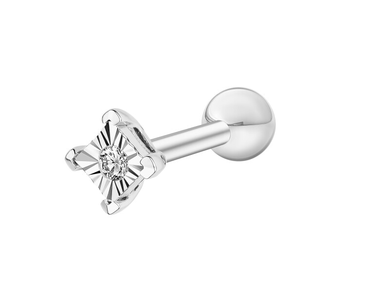 9 K Rhodium-Plated White Gold Piercing with Diamond - 0,01 ct - fineness 14 K