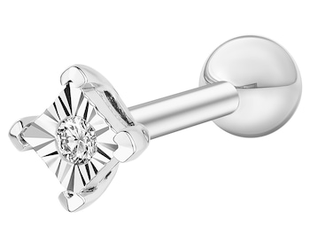 9 K Rhodium-Plated White Gold Piercing with Diamond - 0,01 ct - fineness 14 K