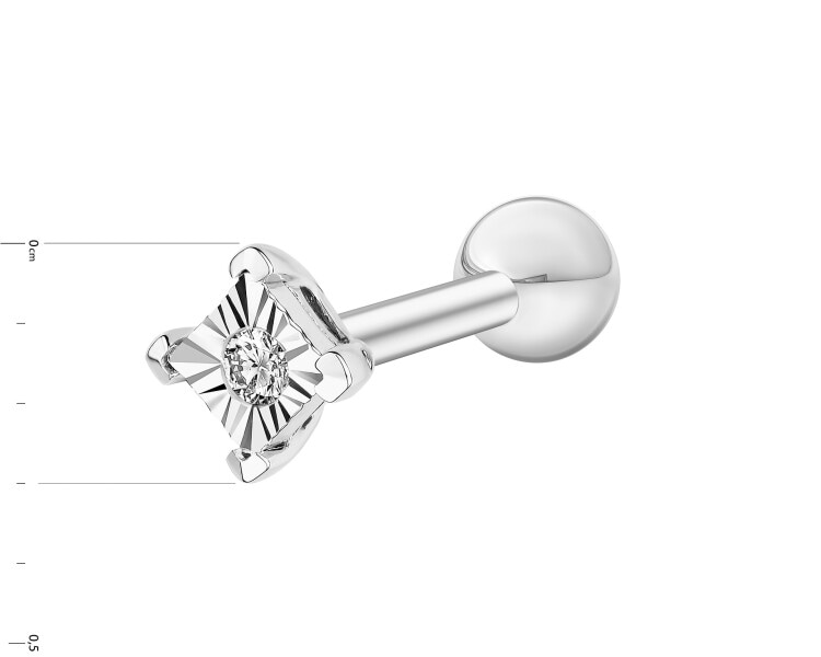 9 K Rhodium-Plated White Gold Piercing with Diamond - 0,01 ct - fineness 14 K