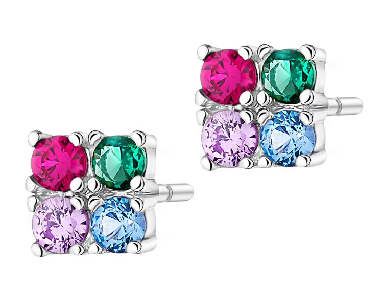 Kolczyki srebrne z cyrkoniami - kwadraty