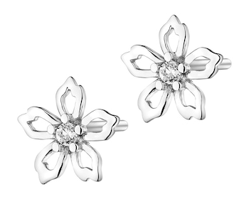 Stříbrné náušnice se zirkony - květy