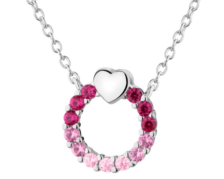 Naszyjnik srebrny z cyrkoniami - serce, koło