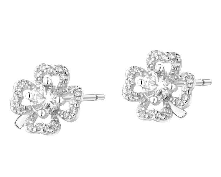 Kolczyki srebrne z cyrkoniami - koniczyny