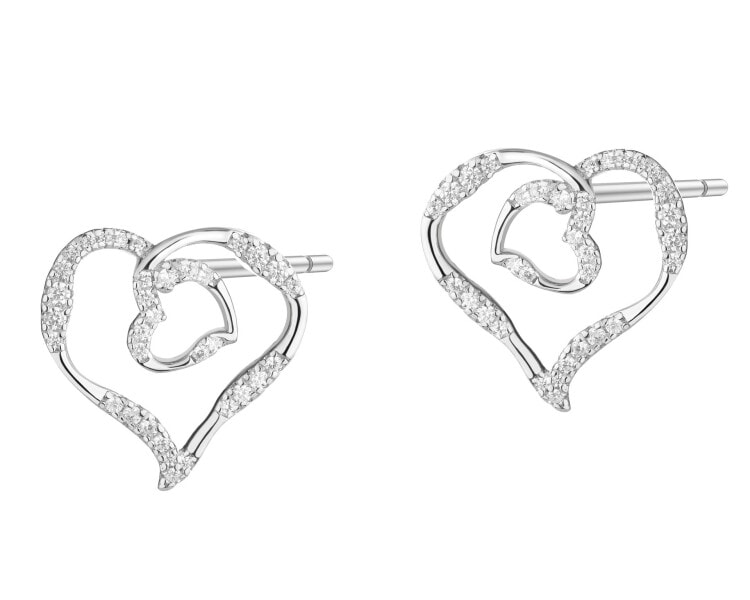 Kolczyki srebrne z cyrkoniami - serca