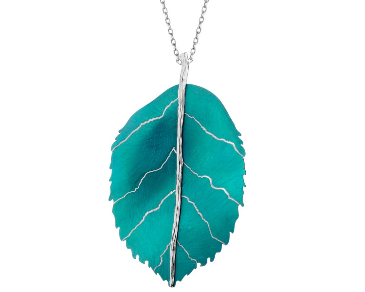 Broszka - zawieszka ze srebra i tytanu - liść