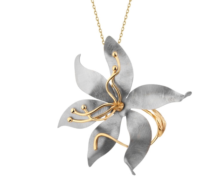 Broszka - zawieszka ze srebra i tytanu - kwiat