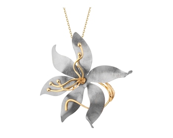 Broszka - zawieszka ze srebra i tytanu - kwiat