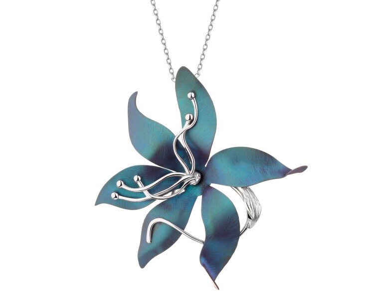 Broszka - zawieszka ze srebra i tytanu - kwiat