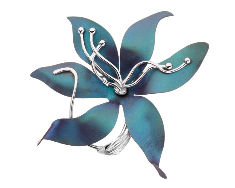 Broszka - zawieszka ze srebra i tytanu - kwiat