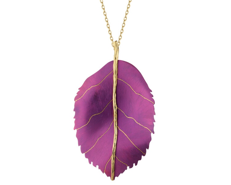 Broszka - zawieszka ze srebra i tytanu - liść