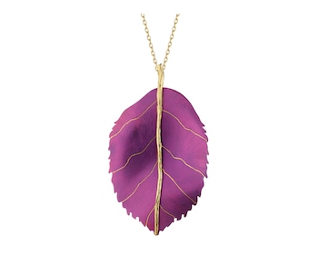 Pozlacená brož – přívěsek ze stříbra a titanu – list