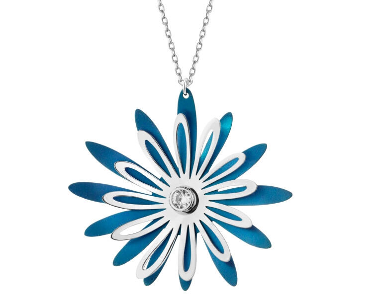 Naszyjnik ze srebra i tytanu z cyrkonią - kwiat