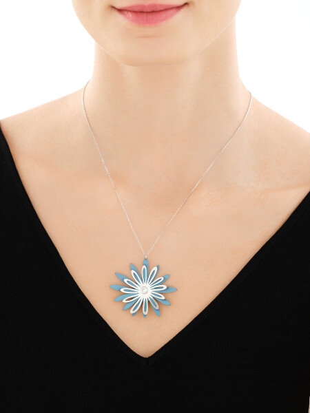Naszyjnik ze srebra i tytanu z cyrkonią - kwiat